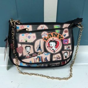 NEW! Betty Boop‎ Women's Lany PARIS Vegan shoulder Bag double purse 9.5” x 7”